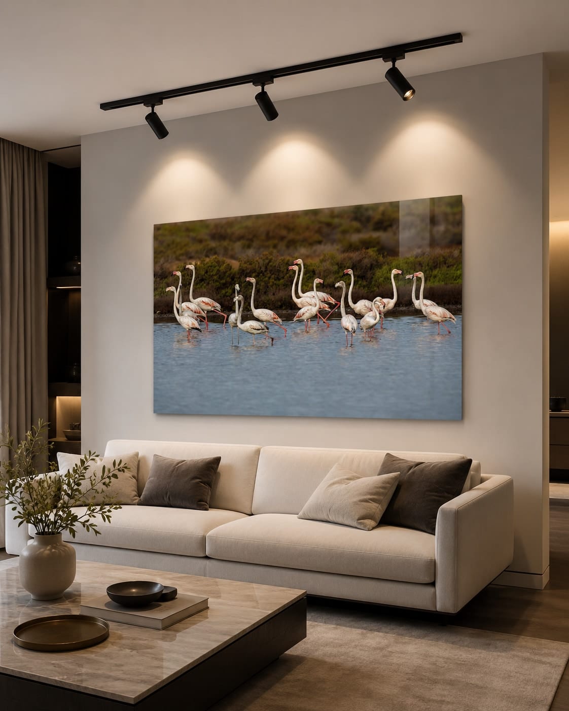 Ambientação da obra Flamingos de Ibiza 2 em um interior (visualização 1)