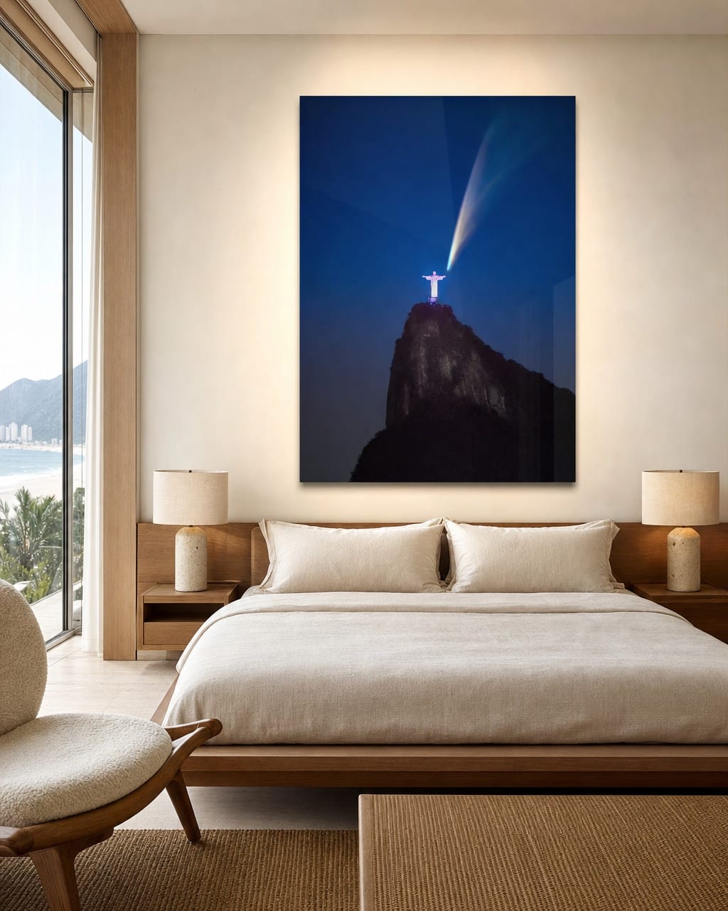 Ambientação de uma obra no formato Statement, de 140 a 180 cm no lado maior.