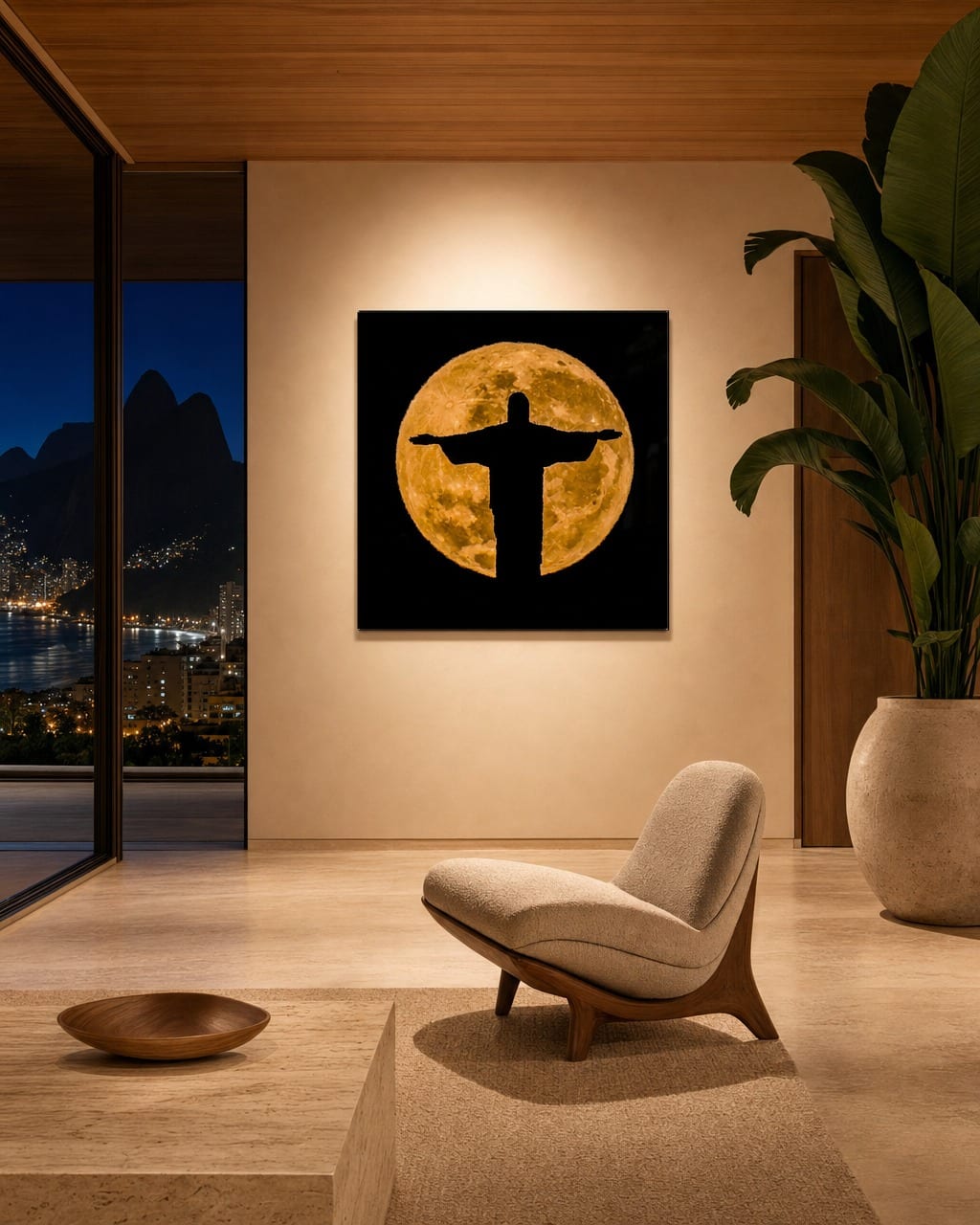 Ambientação da obra Lua e Cristo 1 em um interior (visualização 1)