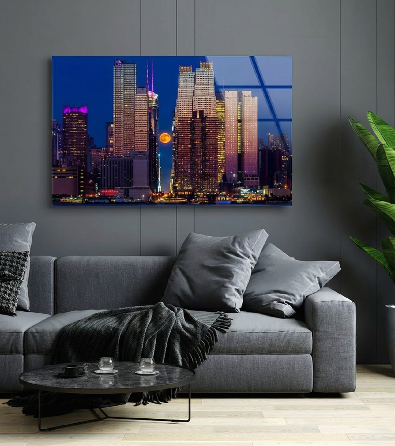 Artwork visualization of Moonhattanhenge in an interior (view 1)