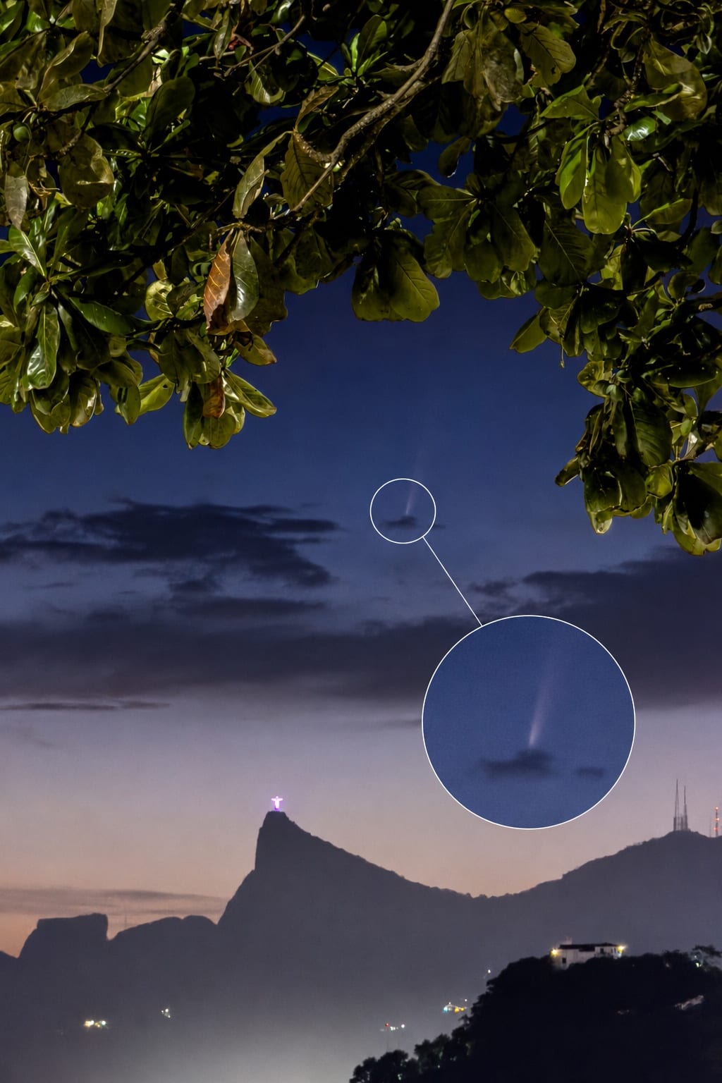 O teste no iPhone, com zoom no pontinho: o cometa já aparecia. A contagem regressiva tinha começado.